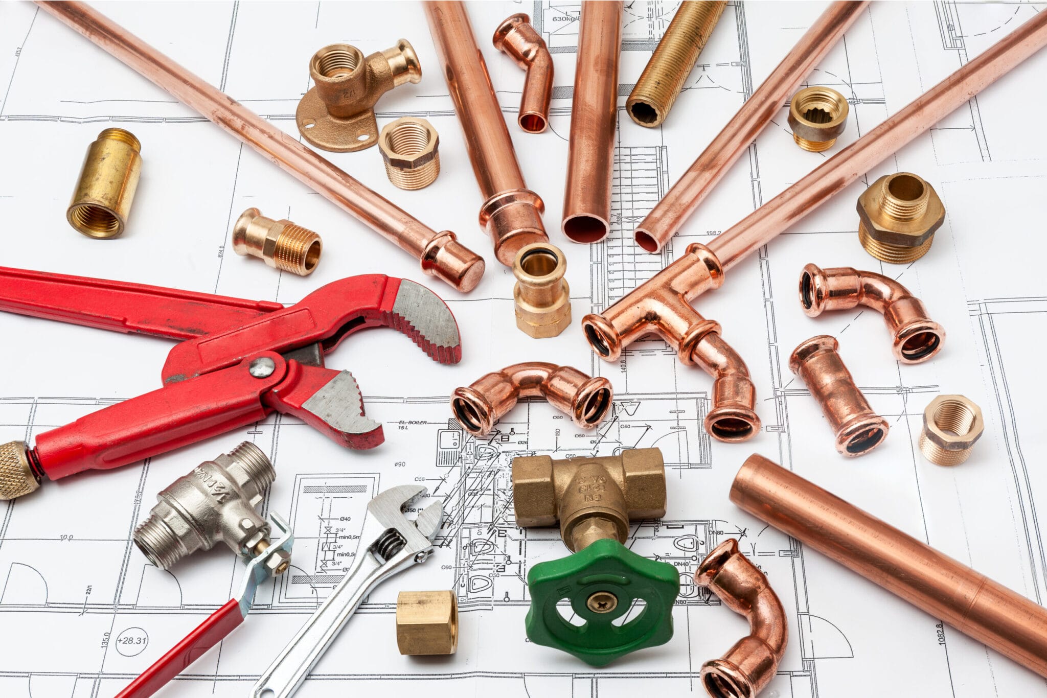 Copper pipe fittings and plumbing parts for Tampa, Florida repairs