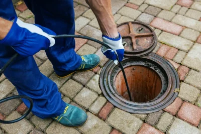 Plumber cleaning an outdoor sewer drain in Tampa