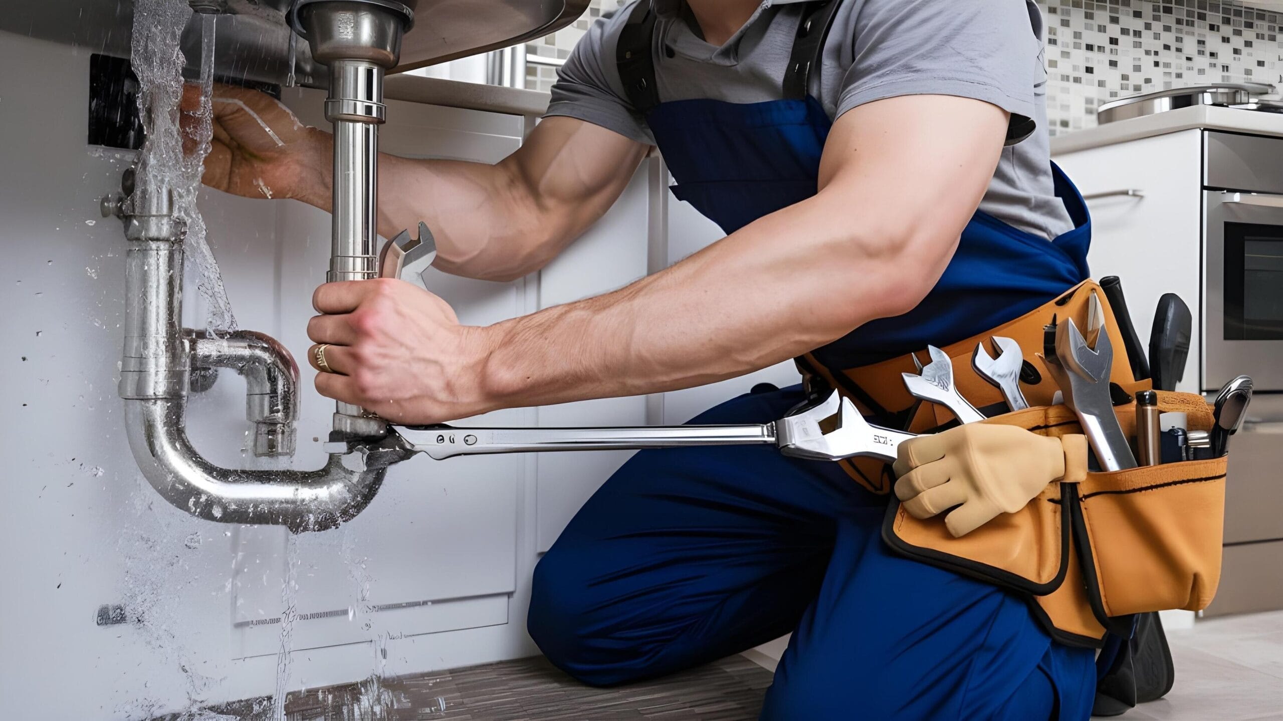 Plumber tightening a residential plumbing pipe in Tampa