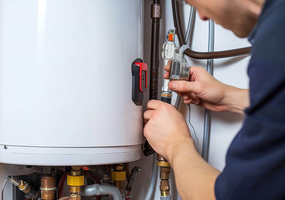 Technician repairing pipes connected to a water heater in Tampa